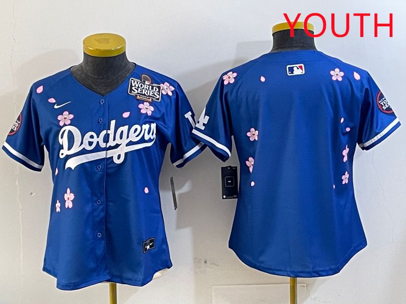 Youth Los Angeles Dodgers Blank Blue Sakura Edition 2025 Nike MLB Jersey style 2->youth mlb jersey->Youth Jersey